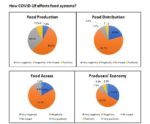 pie chart displaying how covid-19 affects food systems in the categories of food production, distribution, access, and economy
